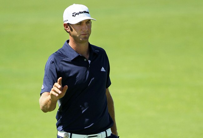 KOHLER, WI - AUGUST 15:  Dustin Johnson waves to the gallery on the first hole during the final round of the 92nd PGA Championship on the Straits Course at Whistling Straits on August 15, 2010 in Kohler, Wisconsin.  (Photo by Andy Lyons/Getty Images)