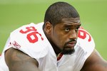 GLENDALE, AZ - SEPTEMBER 13:  Defensive end Kentwan Balmer #96 of the San Francisco 49ers warms up before the NFL game against the Arizona Cardinals at the Universtity of Phoenix Stadium on September 13, 2009 in Glendale, Arizona.  The 49ers defeated the Cardinals 20-16.  (Photo by Christian Petersen/Getty Images)