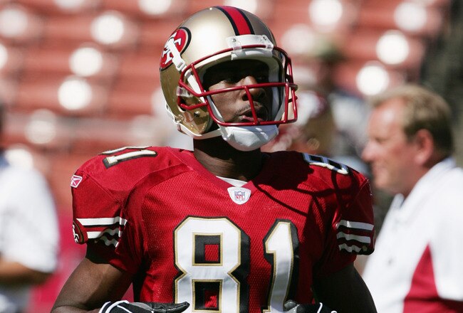 SAN FRANCISCO - OCTOBER 10:  Wide reciever Rashaun Woods #81 of the San Francisco 49ers runs during the game with the Arizona Cardinals at Monster Park on October 10, 2004 in San Francisco, California. The 49ers defeated the Cardinals 31-28 in overtime. (Photo by Robert Laberge/Getty Images)