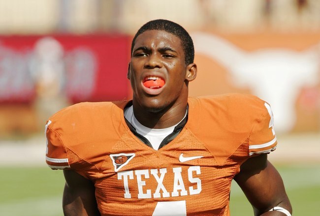 AUSTIN, TX - NOVEMBER 07:  Defensive back Aaron Williams #4 of the Texas Longhorns practices before a game against the UCF Knights on November 7, 2009 at Darrell K Royal - Texas Memorial Stadium in Austin, Texas.  Texas won 35-3.  (Photo by Brian Bahr/Getty Images)