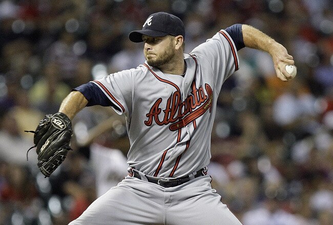 HOUSTON - AUGUST 10:  Pitcher Billy Wagner #13 of the Atlanta Braves throws in the ninth inning against the Houston Astros at Minute Maid Park on August 10, 2010 in Houston, Texas. Atlanta won 4-2.  (Photo by Bob Levey/Getty Images)