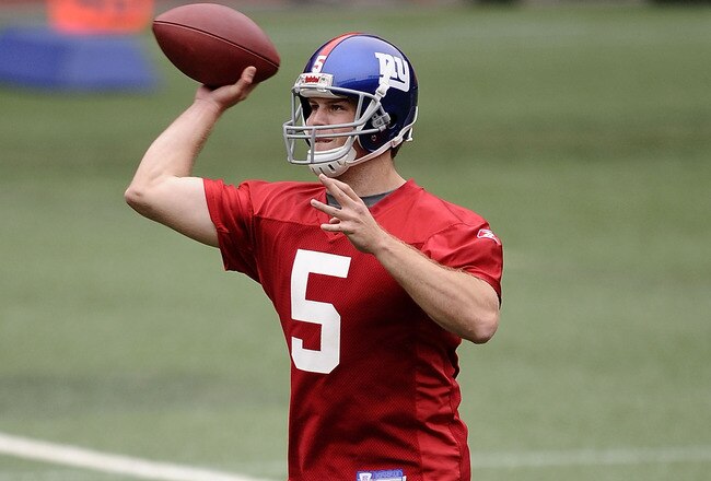 EAST RUTHERFORD, NJ - MAY 09:  Rhett Bomar #5 of the New York Giants works out at rookie camp on May 9, 2009 in East Rutherford, New Jersey.  (Photo by Jeff Zelevansky/Getty Images)