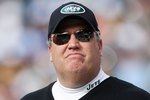 SAN DIEGO - JANUARY 17:  Head coach Rex Ryan of the New York Jets stands on the field during the AFC Divisional Playoff Game against the San Diego Chargers at Qualcomm Stadium on January 17, 2010 in San Diego, California.  (Photo by Donald Miralle/Getty Images)