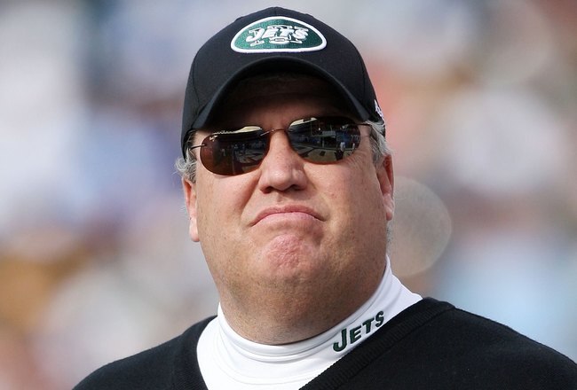 SAN DIEGO - JANUARY 17:  Head coach Rex Ryan of the New York Jets stands on the field during the AFC Divisional Playoff Game against the San Diego Chargers at Qualcomm Stadium on January 17, 2010 in San Diego, California.  (Photo by Donald Miralle/Getty Images)