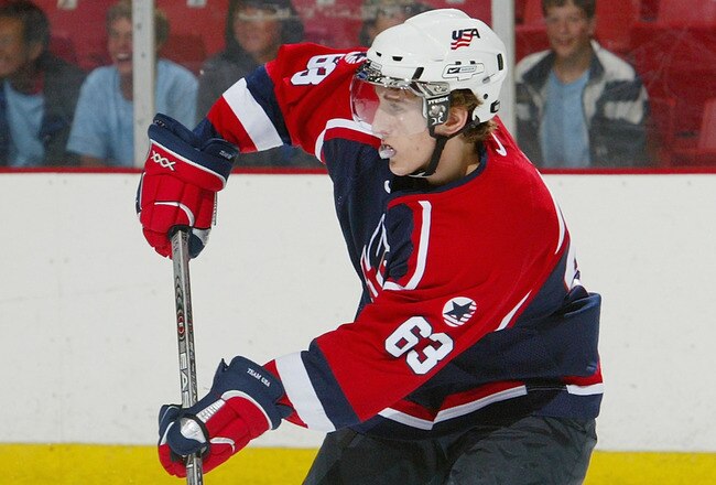 LAKE PLACID, NY - AUGUST 12:  Bill Sweatt #63 skates during USA Hockey's National Junior Evaluation Camp on August 12, 2006 at Herb Brooks Arena in Lake Placid, New York. (Photo by Jim McIsaac/Getty Images)