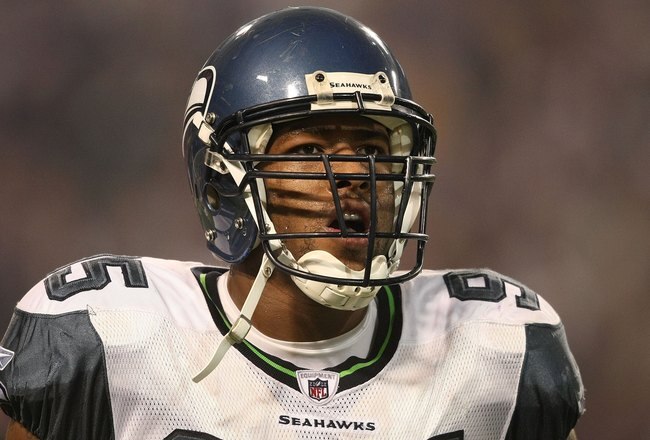 MINNEAPOLIS - NOVEMBER 22: Lawrence Jackson #95 of the Seattle Seahawks looks on against the Minnesota Vikings at Hubert H. Humphrey Metrodome on November 22, 2009 in Minneapolis, Minnesota.  (Photo by Nick Laham/Getty Images)