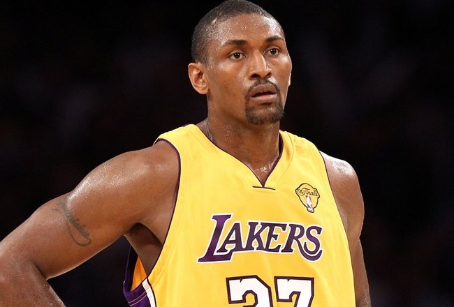 LOS ANGELES, CA - JUNE 15:  Ron Artest #37 of the Los Angeles Lakers looks on while taking on the Boston Celtics in Game Six of the 2010 NBA Finals at Staples Center on June 15, 2010 in Los Angeles, California.  NOTE TO USER: User expressly acknowledges and agrees that, by downloading and/or using this Photograph, user is consenting to the terms and conditions of the Getty Images License Agreement.  (Photo by Christian Petersen/Getty Images)
