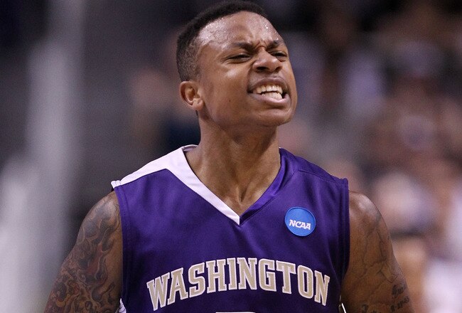 SAN JOSE, CA - MARCH 20:  Guard Isaiah Thomas #2 of the Washington Huskies reacts after a play against the New Mexico Lobos in the second round of the 2010 NCAA men's basketball tournament at HP Pavilion on March 20, 2010 in San Jose, California.  (Photo by Jed Jacobsohn/Getty Images)