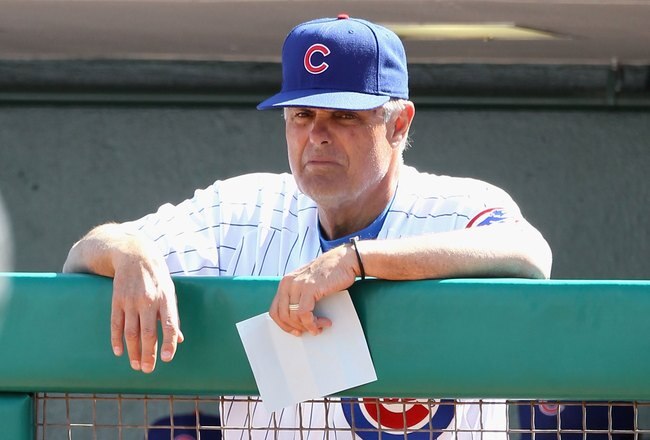MESA, AZ - MARCH 04:  Manager Lou Piniella of the Chicago Cubs watches from the dugout during the MLB spring training game against the Oakland Athletics at HoHoKam Park on March 4, 2009 in Mesa, Arizona. The Cubs defeated the A's 9-3.  (Photo by Christian Petersen/Getty Images)