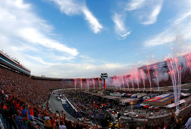 BRISTOL, TN - AUGUST 21:  Fireworks explode during pre-race ceremonies prior to the NASCAR Sprint Cup Series IRWIN Tools Night Race at Bristol Motor Speedway on August 21, 2010 in Bristol, Tennessee.  (Photo by Geoff Burke/Getty Images for NASCAR)
