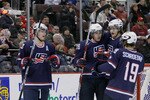 OTTAWA, ON - JANUARY 2:  Members of Team USA celebrate the first period goal by Ian Cole #28 of Team USA during the Quarterfinals at the IIHF World Junior Championships at the Ottawa Civic Centre on January 02, 2009 in Ottawa, Ontario, Canada.   (Photo by Richard Wolowicz/Getty Images)