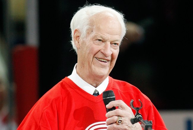 MONTREAL- DECEMBER 4:  Gordie Howe speaks to fans during the Centennial Celebration ceremonies prior to the NHL game between the Montreal Canadiens and Boston Bruins on December 4, 2009 at the Bell Centre in Montreal, Quebec, Canada.  The Canadiens defeated the Bruins 5-1.  (Photo by Richard Wolowicz/Getty Images)