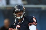 CHICAGO - AUGUST 21: Jay Cutler #6 of the Chicago Bears warms-up before a preseason game against the Oakland Raiders at Soldier Field on August 21, 2010 in Chicago, Illinois. The Raiders defeated the Bears 32-17. (Photo by Jonathan Daniel/Getty Images)