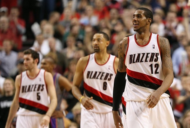 PORTLAND, OR - APRIL 29:  LaMarcus Aldridge #12 of the Portland Trail Blazers looks on against the Phoenix Suns during Game Six of the Western Conference Quarterfinals of the NBA Playoffs on April 29, 2010 at the Rose Garden in Portland, Oregon. NOTE TO USER: User expressly acknowledges and agrees that, by downloading and or using this Photograph, user is consenting to the terms and conditions of the Getty Images License Agreement. (Photo by Otto Greule Jr/Getty Images)