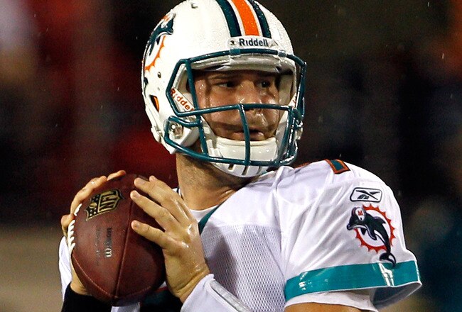 JACKSONVILLE, FL - AUGUST 21:  Quarterback Chad Henne #7 of the Miami Dolphins attempts a pass during the preseason game against the Jacksonville Jaguars at EverBank Field on August 21, 2010 in Jacksonville, Florida.  (Photo by Sam Greenwood/Getty Images)