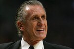 CHICAGO - APRIL 24:  Head coach Pat Riley of the Miami Heat coaches against the Chicago Bulls in Game Two of the Eastern Conference Quarterfinals during the 2007 NBA Playoffs at the United Center Center on April 24, 2007 in Chicago, Illinois. NOTE TO USER: User expressly acknowledges and agrees that, by downloading and or using this photograph, User is consenting to the terms and conditions of the Getty Images License Agreement.  (Photo by Jonathan Daniel/Getty Images)