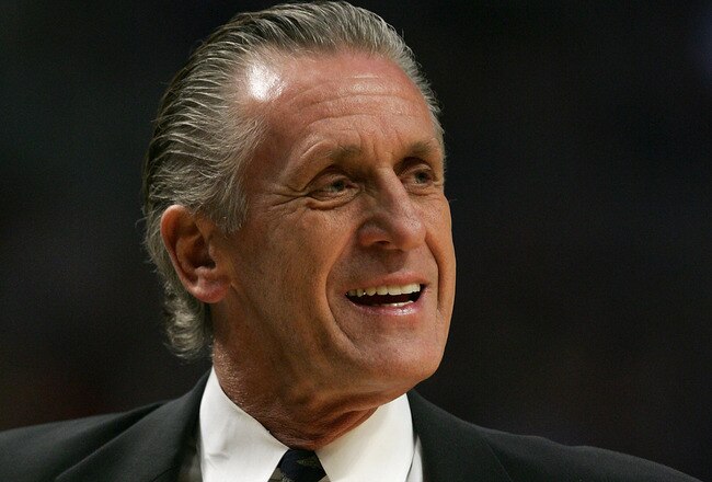 CHICAGO - APRIL 24:  Head coach Pat Riley of the Miami Heat coaches against the Chicago Bulls in Game Two of the Eastern Conference Quarterfinals during the 2007 NBA Playoffs at the United Center Center on April 24, 2007 in Chicago, Illinois. NOTE TO USER: User expressly acknowledges and agrees that, by downloading and or using this photograph, User is consenting to the terms and conditions of the Getty Images License Agreement.  (Photo by Jonathan Daniel/Getty Images)
