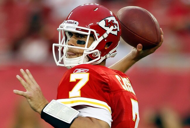 TAMPA, FL - AUGUST 21:  Quarterback Matt Cassel #7 of the Kansas City Chiefs throws a pass against the Tampa Bay Buccaneers during a preseason game at Raymond James Stadium on August 21, 2010 in Tampa, Florida.  (Photo by J. Meric/Getty Images)