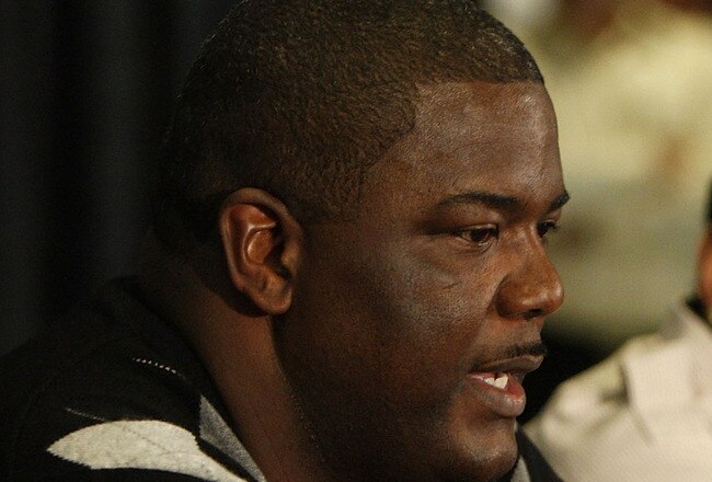 AUBURN HILLS, MI - NOVEMBER 04: President of Basketball Operations Joe Dumars of the Detroit Pistons introduces Allen Iverson #1 at press conference after being traded from the Denver Nuggets on November 4, 2008 at the Palace of Auburn Hills in Auburn Hills, Michigan. NOTE TO USER: User expressly acknowledges and agrees that, by downloading and or using this photograph, User is consenting to the terms and conditions of the Getty Images License Agreement.  (Photo by Gregory Shamus/Getty Images)