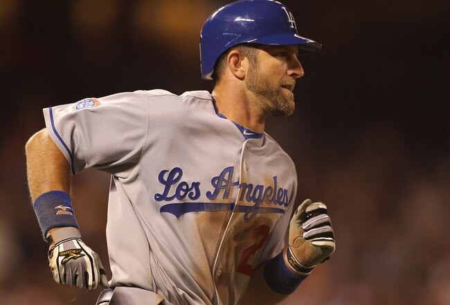 SAN FRANCISCO - JUNE 28:  Casey Blake #23 of the Los Angeles Dodgers rounds the bases after hitting a two run home run in the eighth inning against the San Francisco Giants during an MLB game at AT&T Park on June 28, 2010 in San Francisco, California.  (Photo by Jed Jacobsohn/Getty Images)