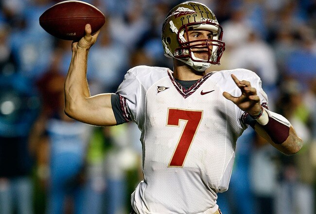 CHAPEL HILL, NC - OCTOBER 22:  Christian Ponder #7 of the Florida State Seminoles throws a pass against the North Carolina Tar Heels at Kenan Stadium on October 22, 2009 in Chapel Hill, North Carolina.  (Photo by Scott Halleran/Getty Images)