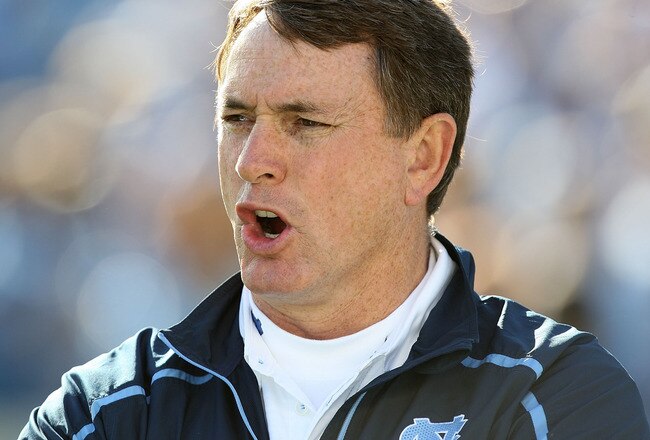 CHAPEL HILL, NC - NOVEMBER 07:  Head coach Butch Davis of the North Carolina Tar Heels yells to his team against the Duke Blue Devils during their game at Kenan Stadium on November 7, 2009 in Chapel Hill, North Carolina.  (Photo by Streeter Lecka/Getty Images)