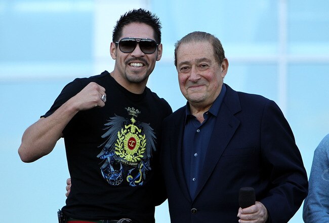 ARLINGTON, TX - MARCH 12:  Boxer Antonio Margarito of Mexico and promoter Bob Arum pose in front of Cowboys Stadium before the weigh-in for the WBO welterweight title fight between Manny Pacquiao of the Philippines and Joshua Clottey of Ghana on March 12, 2010 in Arlington, Texas.  Pacquiao and Clottey will fight March 13, 2010 in Cowboys Stadium.  (Photo by Jed Jacobsohn/Getty Images)