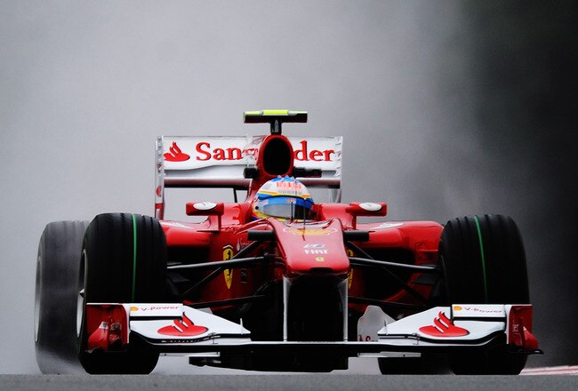 SPA FRANCORCHAMPS, BELGIUM - AUGUST 27:  Fernando Alonso of Spain and Ferrari drives during practice for the Belgian Formula One Grand Prix at the Circuit of Spa Francorchamps on August 27, 2010 in Spa Francorchamps, Belgium.  (Photo by Clive Mason/Getty Images)