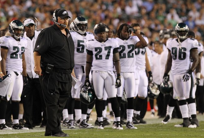 PHILADELPHIA - AUGUST 13:  Head Coach of the Philadelphia Eagles, Andy Reid stands on the sideline against the Jacksonville Jaguars during their preseason game at Lincoln Financial Field on August 13, 2010 in Philadelphia, Pennsylvania.  (Photo by Nick Laham/Getty Images)