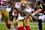 ST. LOUIS - JANUARY 3:  Frank Gore #21 of the San Francisco 49ers carries the ball during the game against the St. Louis Rams at the Edward Jones Dome on January 3, 2010 in St. Louis, Missouri.  The 49ers beat the Rams 28-6.  (Photo by Dilip Vishwanat/Getty Images)