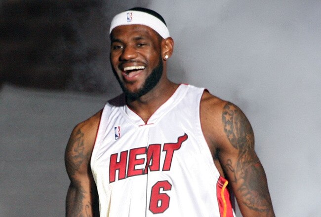 MIAMI - JULY 09:  LeBron James #6 of the Miami Heat is introduced during a welcome party at American Airlines Arena on July 9, 2010 in Miami, Florida.  (Photo by Marc Serota/Getty Images)