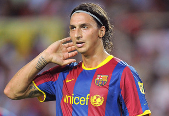 SEVILLE, SPAIN - AUGUST 14: : Zlatan Ibrahimovic of Barcelona waits for a corner kick to be taken during the Supercopa, first leg, match between Sevilla and Barcelona at the Sanchez Pizjuan stadium on August 14, 2010 in Seville, Spain. (Photo by Denis Doyle/Getty Images)