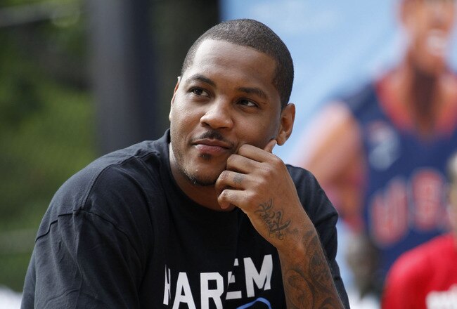 NEW YORK CITY, NY - AUGUST 13:  Carmelo Anthony of USAB during the World Basketball Festival at Rucker Park on August 13, 2010 in New York City.  (Photo by Chris Trotman/Getty Images for Nike)