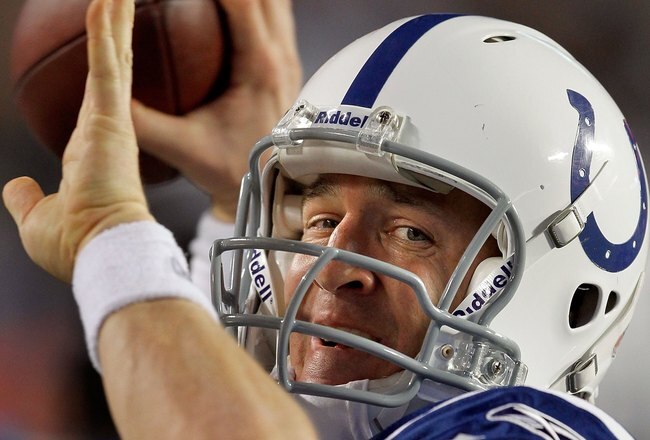 MIAMI GARDENS, FL - FEBRUARY 07:  Peyton Manning #18 of the Indianapolis Colts looks to pass against the New Orleans Saints during Super Bowl XLIV on February 7, 2010 at Sun Life Stadium in Miami Gardens, Florida.  (Photo by Jonathan Daniel/Getty Images)