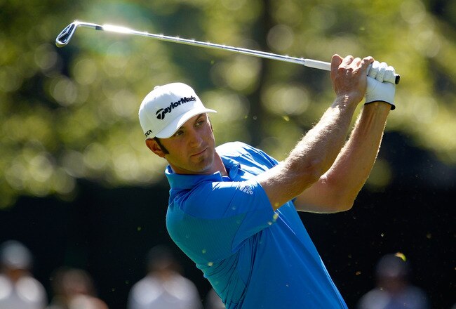 PARAMUS, NJ - AUGUST 28:  Dustin Johnson watches his second shot on the 18th hole during the third round of The Barclays at the Ridgewood Country Club on August 28, 2010 in Paramus, New Jersey.  (Photo by Scott Halleran/Getty Images)