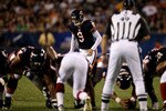 CHICAGO - AUGUST 28: Robbie Gould #9 of the Chicago Bears prepares to attempt a field goal against the Arizona Cardinals during a preseason game at Soldier Field on August 28, 2010 in Chicago, Illinois. The Cardinals defeated the Bears 14-9.  (Photo by Jonathan Daniel/Getty Images)