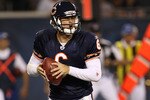 CHICAGO - AUGUST 28: Jay Cutler #6 of the Chicago Bears looks for a receiver against the Arizona Cardinals during a preseason game at Soldier Field on August 28, 2010 in Chicago, Illinois. The Cardinals defeated the Bears 14-9. (Photo by Jonathan Daniel/Getty Images)