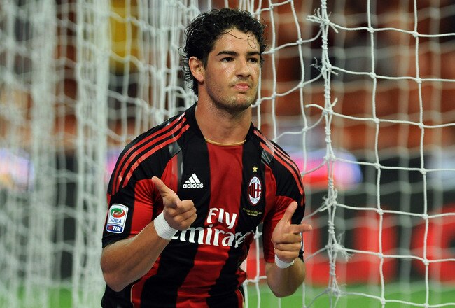 MILAN, ITALY - AUGUST 29:  Pato of AC Milan celebrates the opening goal during the Serie A match between AC Milan and US Lecce at Stadio Giuseppe Meazza on August 29, 2010 in Milan, Italy.  (Photo by Valerio Pennicino/Getty Images)