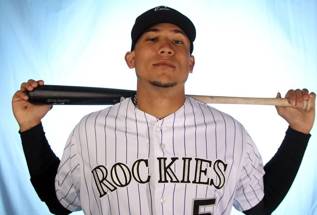 TUCSON, AZ - FEBRUARY 28:  Carlos Gonzalez of the Colorado Rockies poses for a photo during Spring Training Media Photo Day at Hi Corbett Field on February 28, 2010 in Tucson, Arizona.  (Photo by Ronald Martinez/Getty Images)