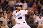 KANSAS CITY, MO - AUGUST 13:  Pitcher Joakim Soria #48 of the Kansas City Royals pitches during the game against the New York Yankees on August 13, 2010 at Kauffman Stadium in Kansas City, Missouri.  (Photo by Jamie Squire/Getty Images)