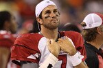 CHICAGO - AUGUST 28: Matt Leinart #7 of the Arizona Cardinals walks in the bench area during a preseason game against the Chicago Bears at Soldier Field on August 28, 2010 in Chicago, Illinois. The Cardinals defeated the Bears 14-9. (Photo by Jonathan Daniel/Getty Images)