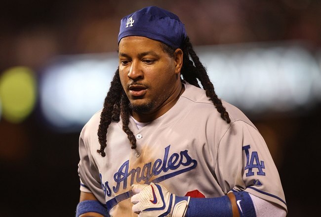SAN FRANCISCO - JUNE 28:  Manny Ramirez #99  of the Los Angeles Dodgers in action against the San Francisco Giants during an MLB game at AT&T Park on June 28, 2010 in San Francisco, California.  (Photo by Jed Jacobsohn/Getty Images)