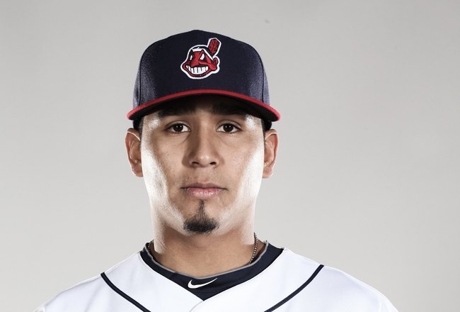 GOODYEAR, AZ - FEBRUARY 28:  (EDITORS NOTE: This images was digitally desaturated.) Carlos Carrasco #59 poses for a portrait during the Cleveland Indians Photo Day at the training complex at Goodyear Stadium on February 28, 2010 in Goodyear, Arizona.  (Photo by Jonathan Ferrey/Getty Images)