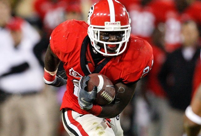 ATLANTA - NOVEMBER 28:  Washaun Ealey #24 of the Georgia Bulldogs against the Georgia Tech Yellow Jackets at Bobby Dodd Stadium on November 28, 2009 in Atlanta, Georgia.  (Photo by Kevin C. Cox/Getty Images)