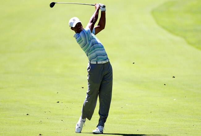 PARAMUS, NJ - AUGUST 27:  Tiger Woods watches his second shot on the 17th hole during the second round of The Barclays at the Ridgewood Country Club on August 27, 2010 in Paramus, New Jersey.  (Photo by Hunter Martin/Getty Images)