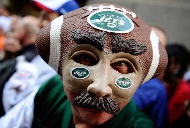 NEW YORK - APRIL 22:  New York Jets fan Joe Legotti of Lindenhurst, Long Island attends the 2010 NFL Draft at Radio City Music Hall on April 22, 2010 in New York City.  (Photo by Jeff Zelevansky/Getty Images)