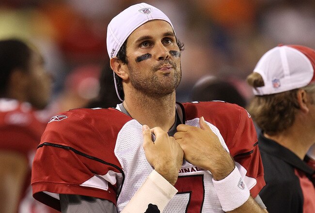 CHICAGO - AUGUST 28: Matt Leinart #7 of the Arizona Cardinals walks in the bench area during a preseason game against the Chicago Bears at Soldier Field on August 28, 2010 in Chicago, Illinois. The Cardinals defeated the Bears 14-9. (Photo by Jonathan Daniel/Getty Images)