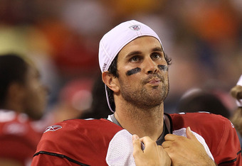 CHICAGO - AUGUST 28: Matt Leinart #7 of the Arizona Cardinals walks in the bench area during a preseason game against the Chicago Bears at Soldier Field on August 28, 2010 in Chicago, Illinois. The Cardinals defeated the Bears 14-9. (Photo by Jonathan Daniel/Getty Images)