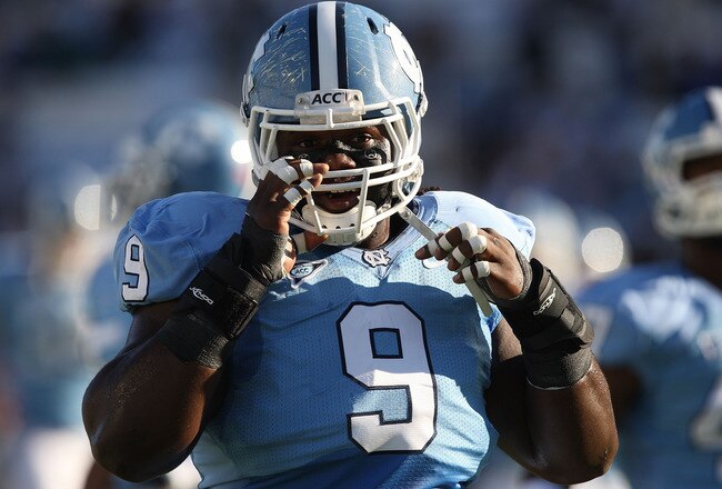 CHAPEL HILL, NC - NOVEMBER 07:  Marvin Austin #9 of the North Carolina Tar Heels watches on against the Duke Blue Devils during their game at Kenan Stadium on November 7, 2009 in Chapel Hill, North Carolina.  (Photo by Streeter Lecka/Getty Images)