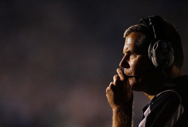 CHAPEL HILL, NC - OCTOBER 04:  Head coach Randy Edsall of the Connecticut Huskies looks on from the sidelines against the North Carolina Tar Heels during the game at Kenan Stadium on October 4, 2008 in Chapel Hill, North Carolina.  (Photo by Kevin C. Cox/Getty Images)